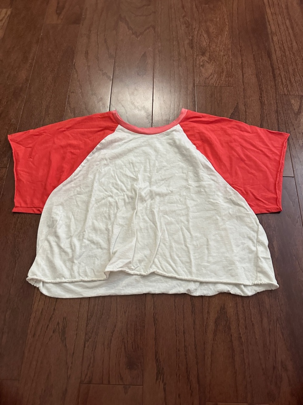 aerie White Tee with Coral Raglan Sleeves